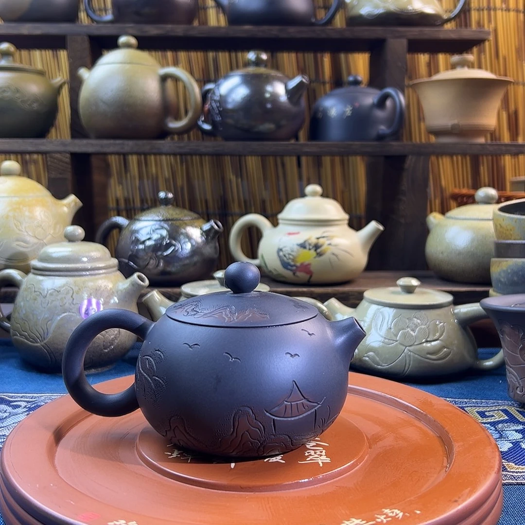 壶建水紫陶线雕西施壶全手工220cc