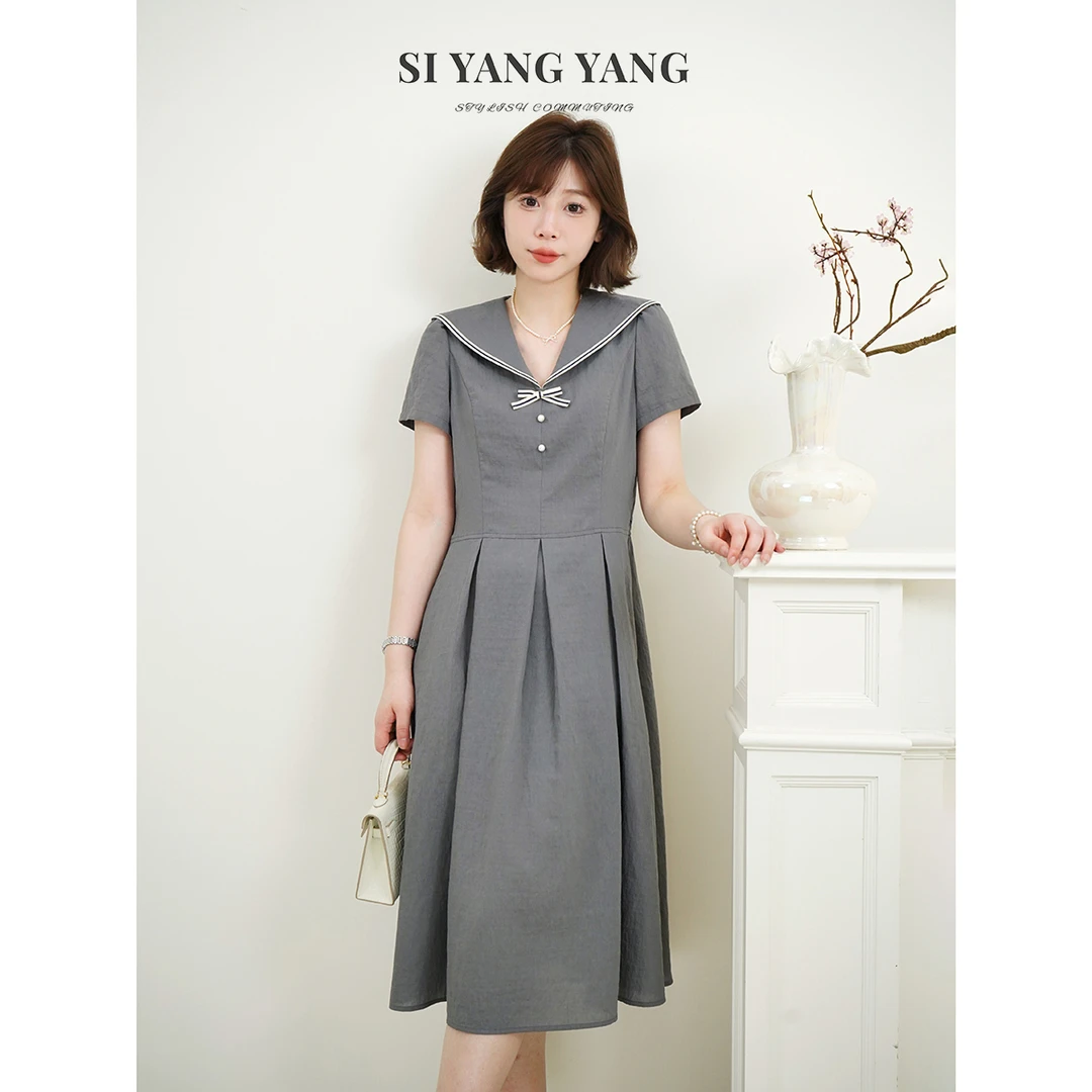 斯洋洋SIYANG超柔平纹亚麻舒爽透气通勤减龄连衣裙LYQ505A077SYY