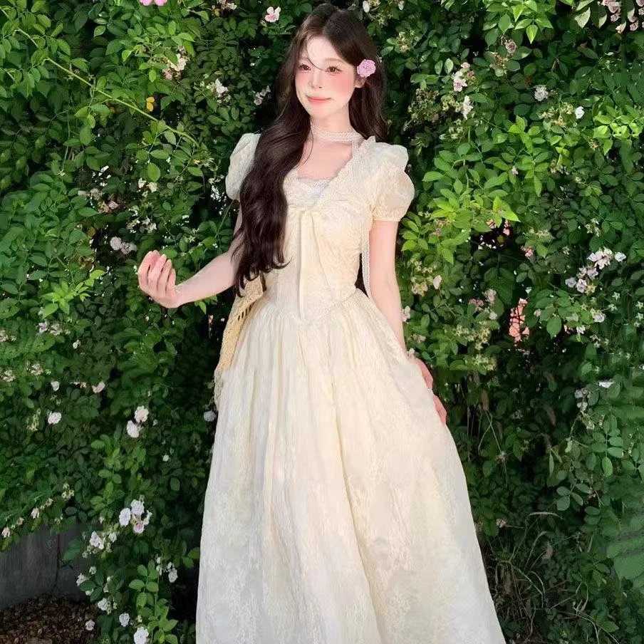 米芝娅夏季新款法式温柔甜美气质修身小众设计初恋公主连衣裙