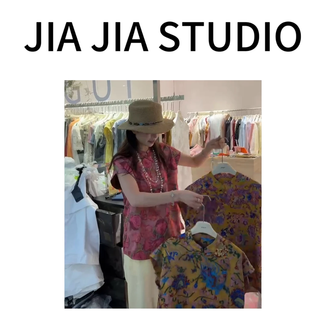 嘉嘉推荐#8883【新中式短袖】国风复古盘扣印花