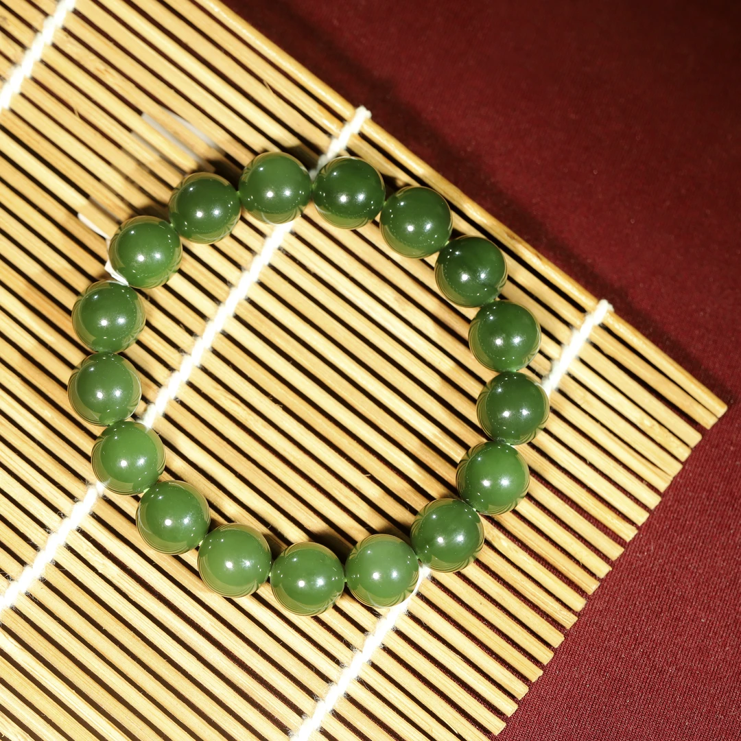 【小娟珠宝】g11【俄罗斯碧玉老料圆珠手串】 1338  视频