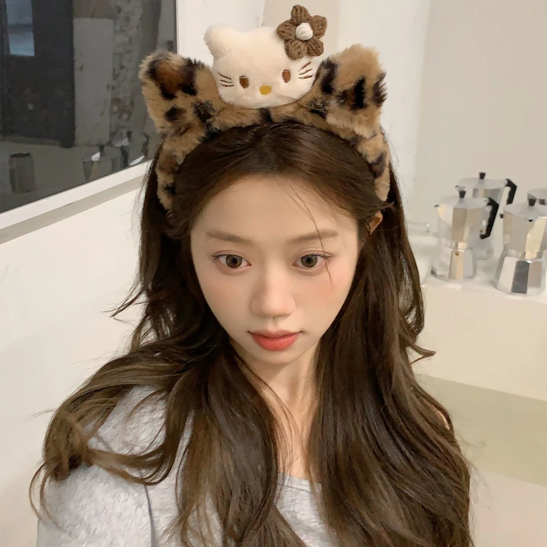 可爱豹纹猫咪毛绒发箍居家少女洗脸甜美头箍化妆面膜压发发卡发箍