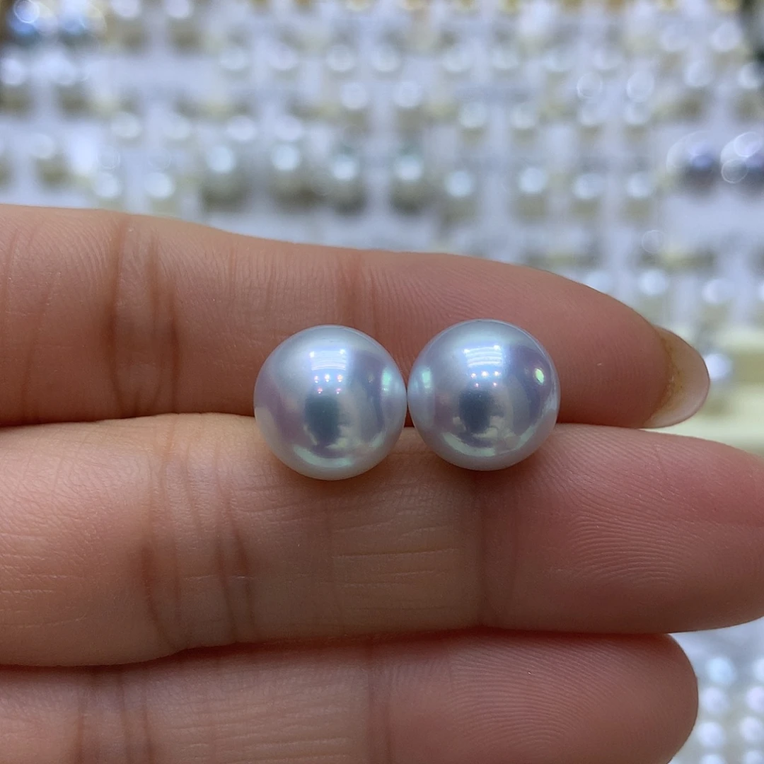 海水珍珠18K金镶嵌耳饰11-12mm澳白