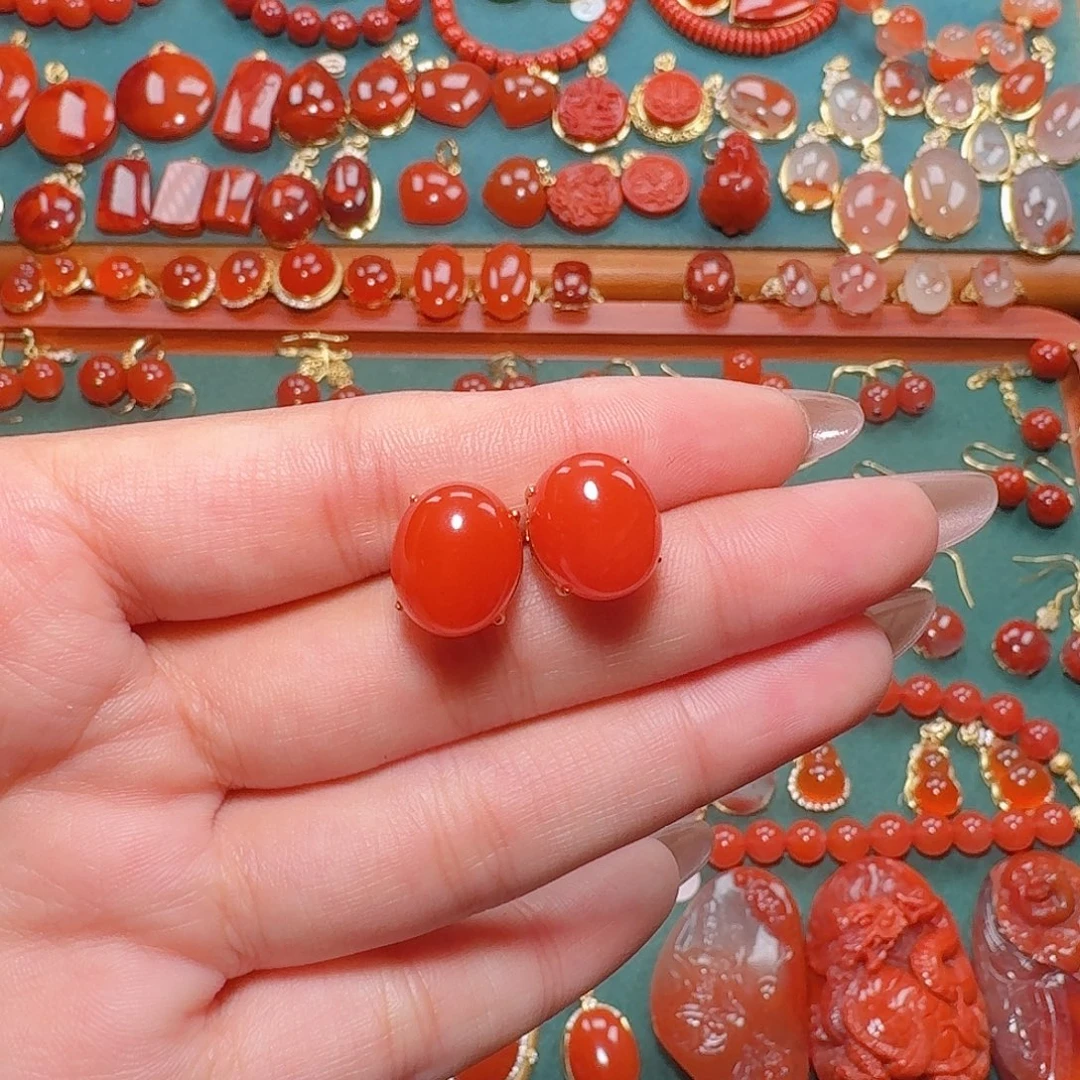 南红玛瑙银S925镶嵌13耳饰