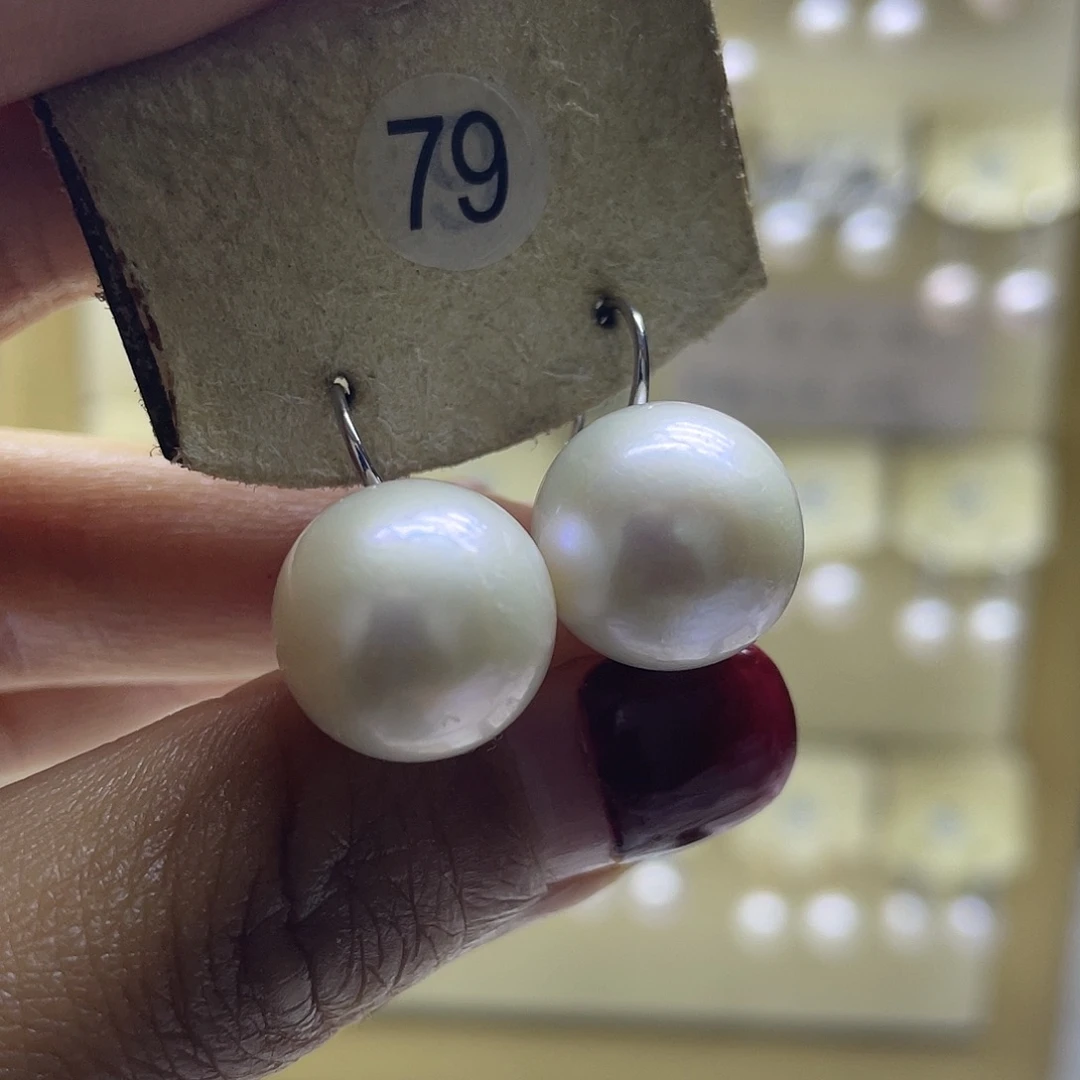 耳饰银S925镶嵌淡水珍珠