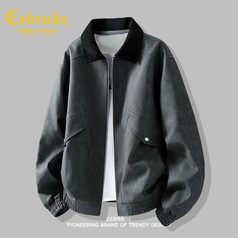 法国Cebrodz美式复古翻领夹克男款春秋潮牌休闲宽松PU皮衣外套男