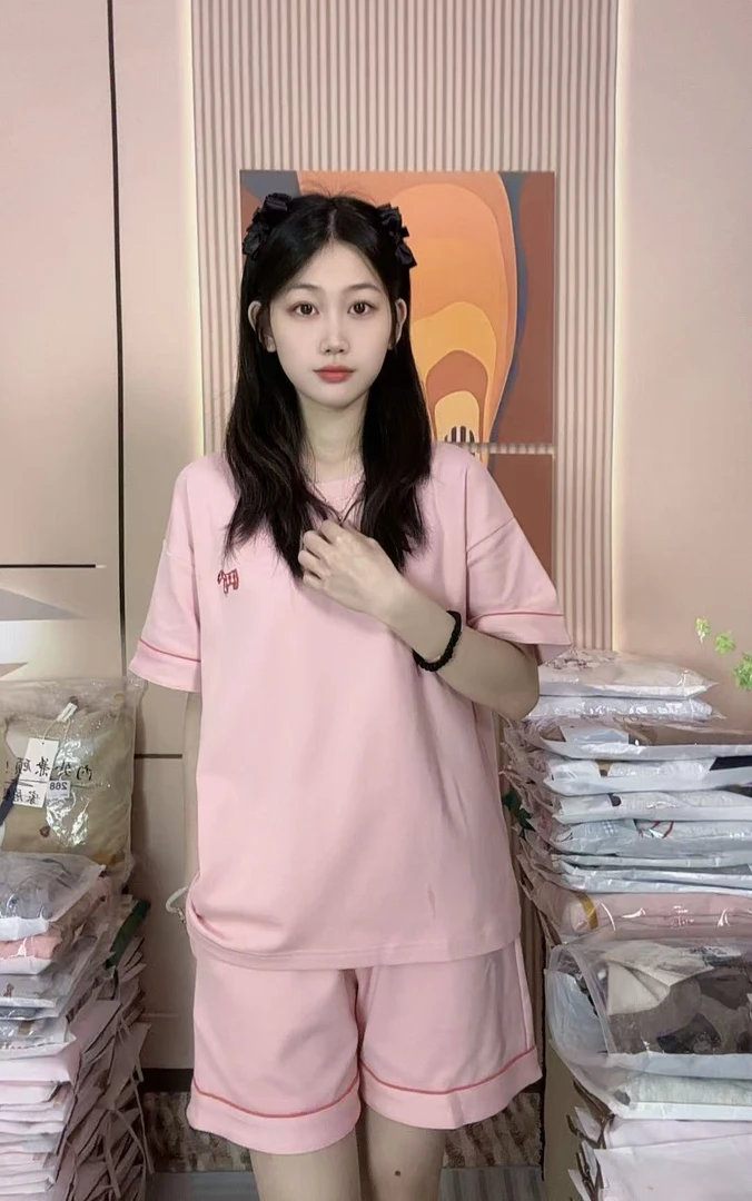 纯棉百搭短袖短裤睡衣女新款夏款简约宽松可外穿家居服（圆领小马）