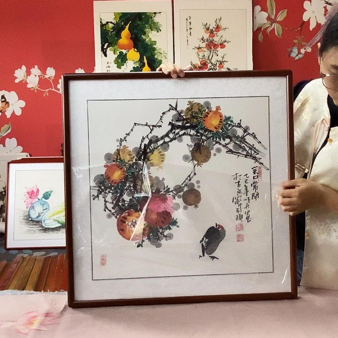 国画手写手绘国画作品带框包邮62✖️62