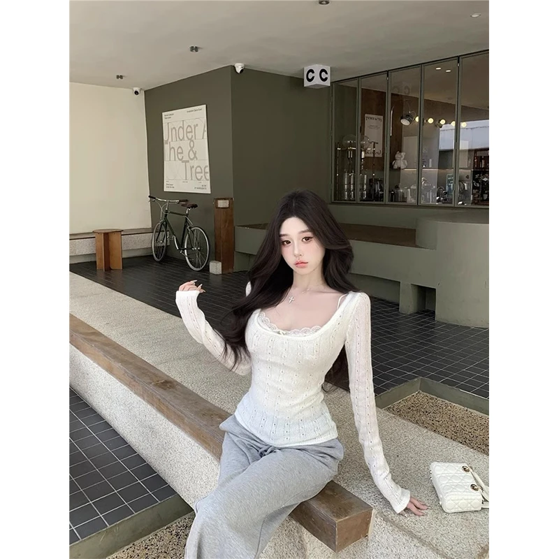 针织衫女性感纯欲镂空蕾丝吊带背心叠穿内搭辣妹收腰打底上衣