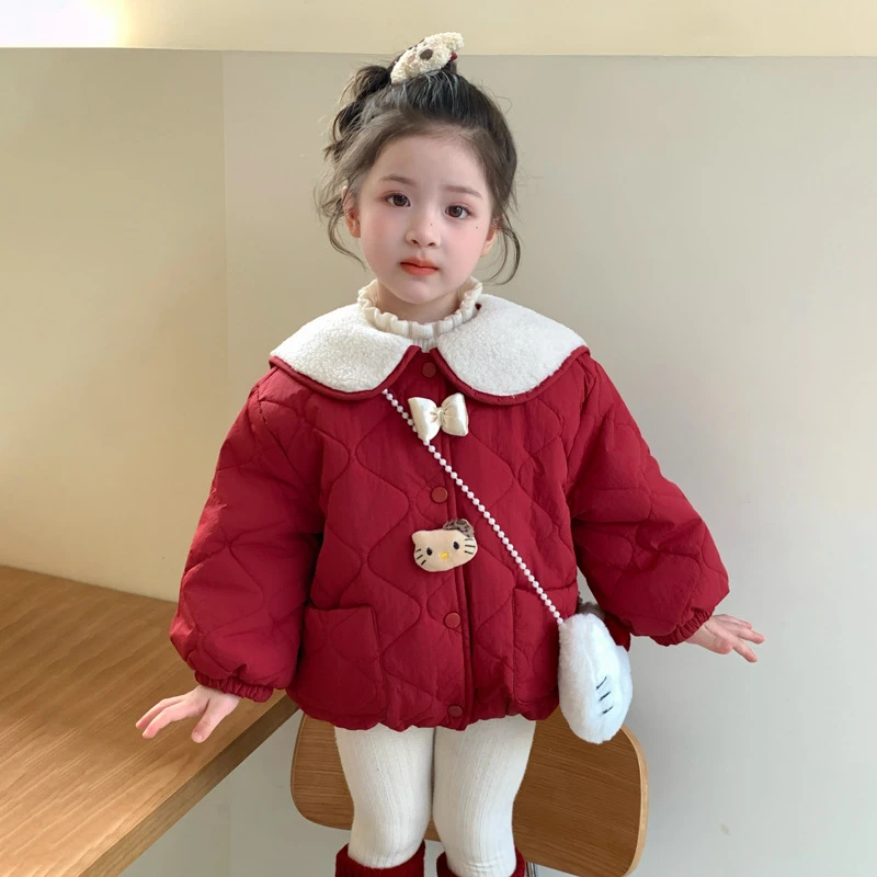 女小童加绒外套冬装2025新款洋气甜美儿童冬季保暖棉服小女孩棉衣