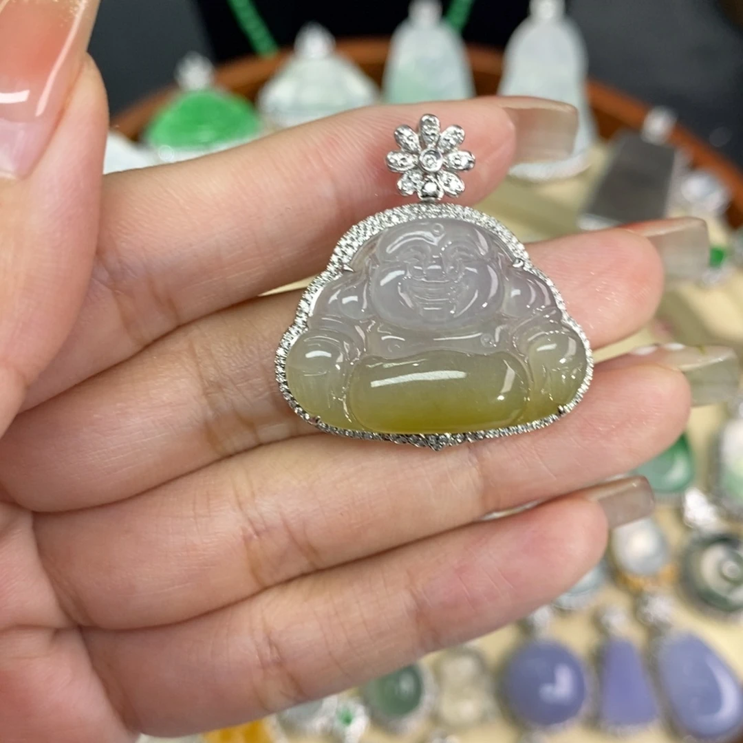 翡翠18K金镶嵌颈饰A货翡翠