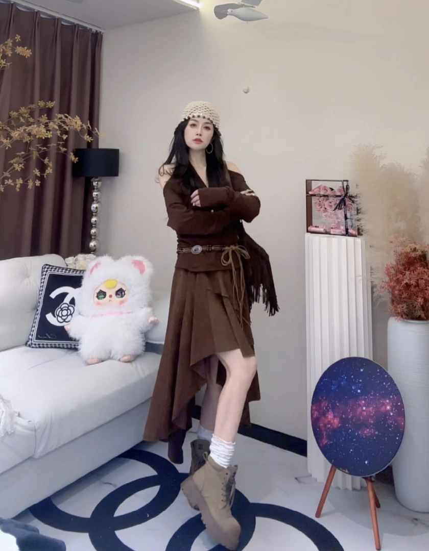 L.X~法式荷叶边不规则蓬蓬短裙半身裙女新款A字百搭褶皱伞裙6791