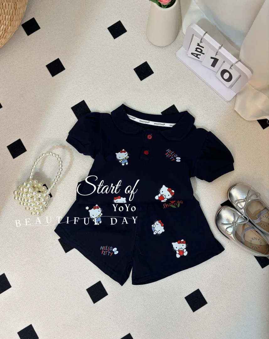 夏季新款儿童POLO短袖短裤时尚卡通韩版kitty运动休闲套装女童