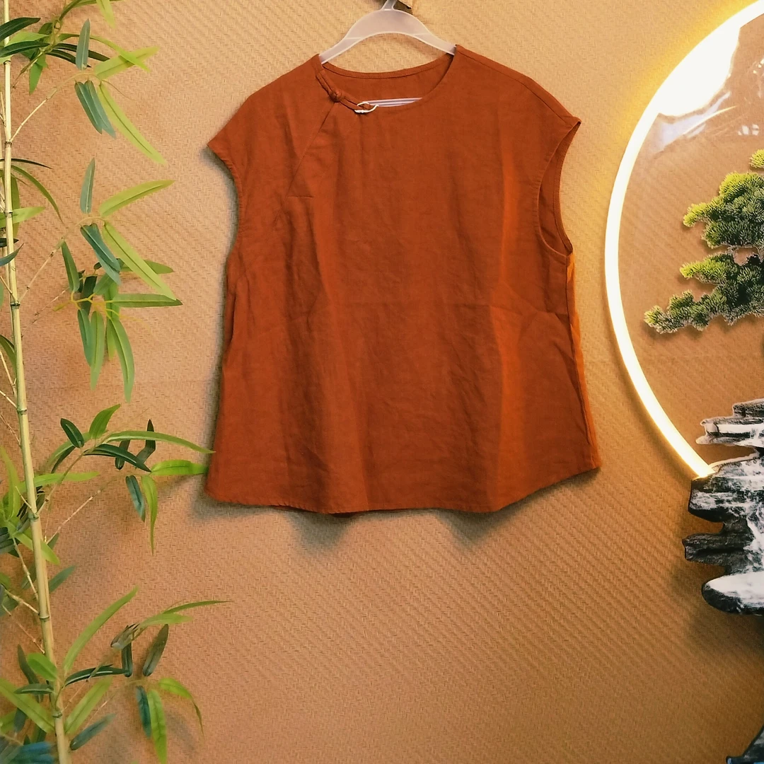 亚麻薄款显瘦纯色宽松百搭月亮袖上衣