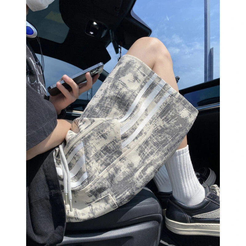 元赫夏季美式扎染休闲运动短裤男潮牌百搭宽松直筒五分裤薄款中裤