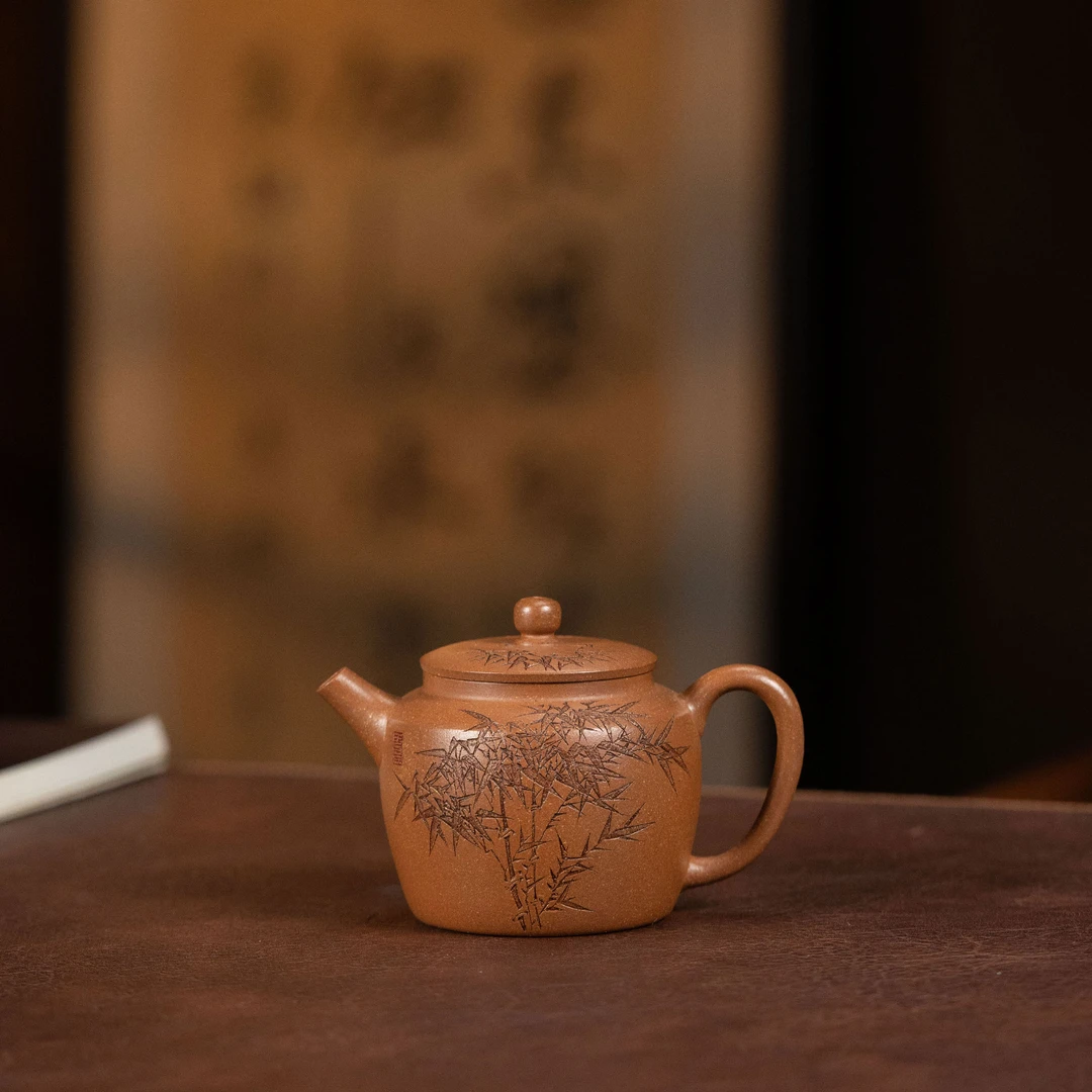 【利贞l竹枝曲折肩宫灯】李建军制 原矿桂花砂 约150cc 紫砂壶LJJ