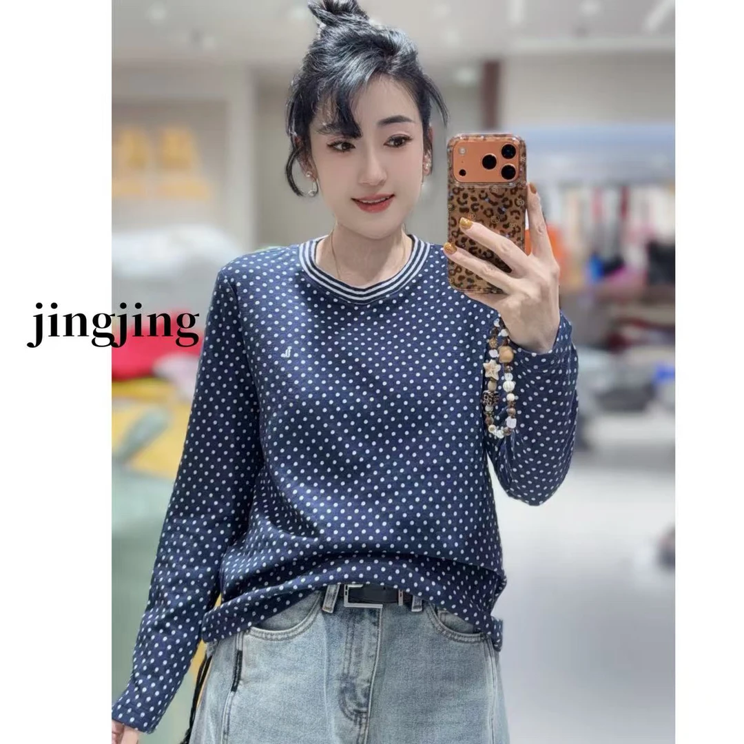 冬季新款休闲百搭波点拼接长袖圆领T恤(25333)