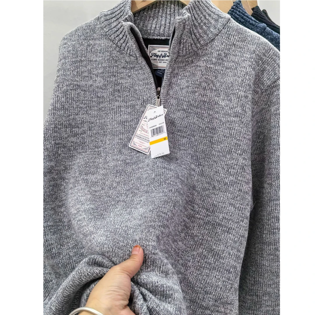 2026秋冬轻奢新款拉绒加厚2026秋冬轻奢款男装休闲拉链针织衫毛衣