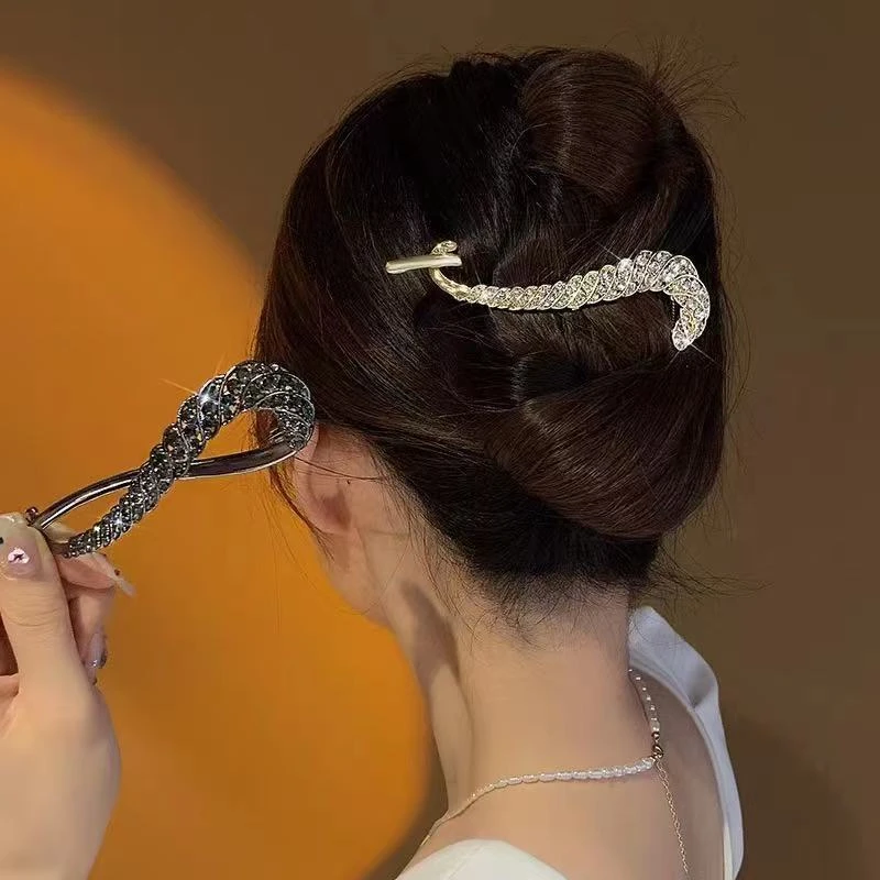高级感金属锆石发夹女后脑勺抓夹扣盘发气质发卡头饰一字夹扭扭夹