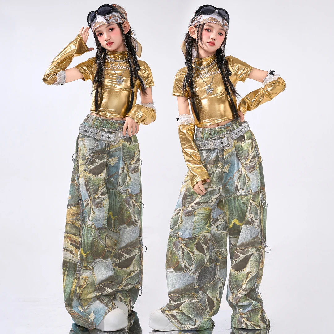 女童爵士舞服装女团金色上衣舞台走秀潮服韩舞街舞打歌舞表演出服