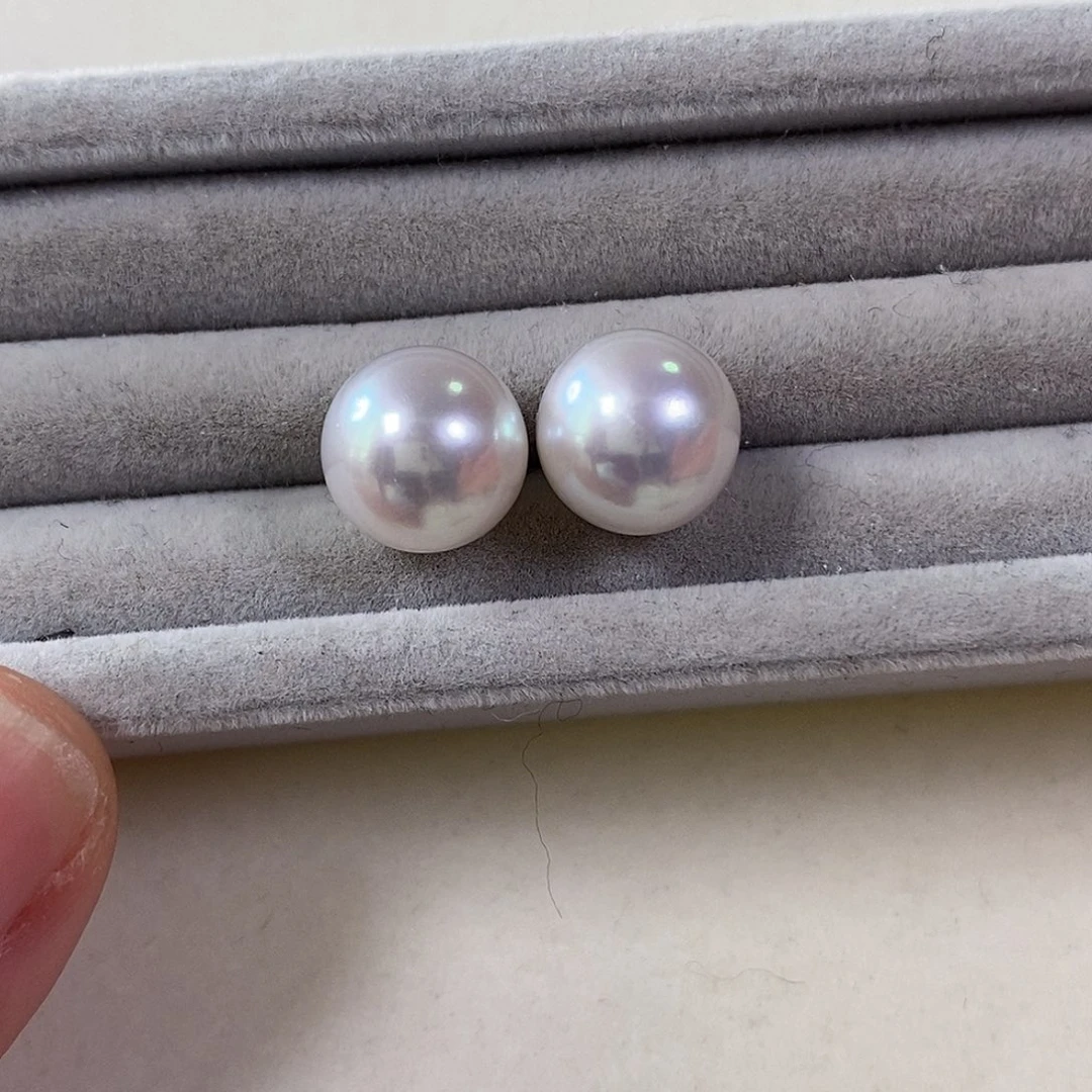 淡水珍珠耳饰银S925镶嵌10.5mm极光炫彩