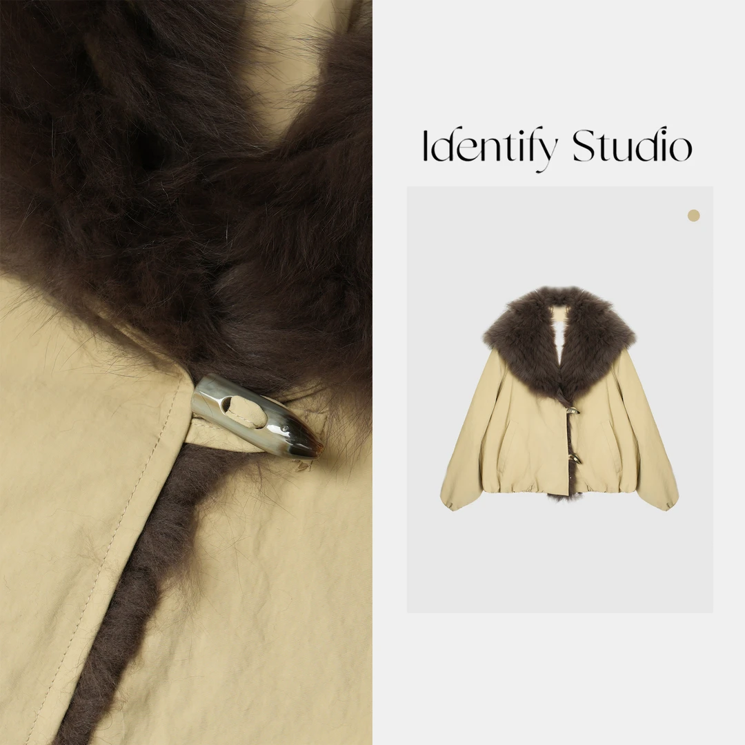 IDENTIFY冬季新款狐狸毛毛领拼接牛角扣羽绒外套25AWG112427