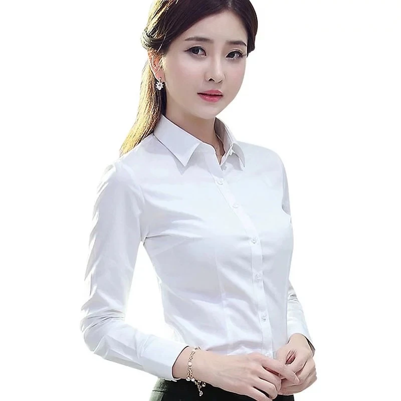 长袖衬衣女职业装女装衬衣新品百搭款短袖衬衣气质白色修身商务