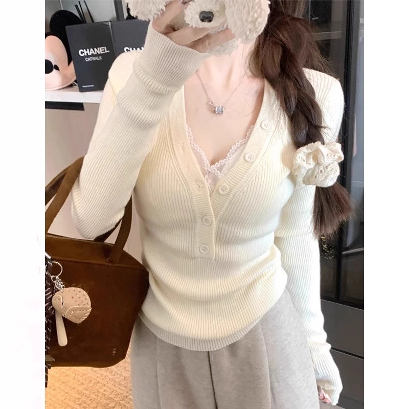 V领修身针织衫女秋冬2025新款内搭高级感毛衣长袖打底衫性感上衣