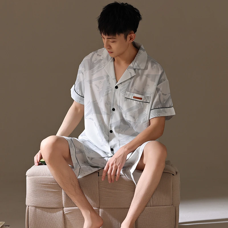 男士睡衣夏季2025新款冰丝短袖短裤夏天薄款凉感套装青少年家居服