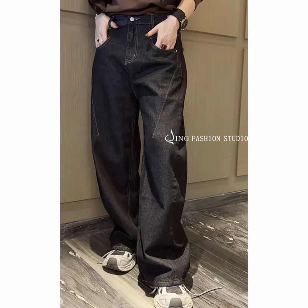 《洋气裤》JING2025888秋冬季高腰直筒牛仔裤女裤宽松百搭长裤
