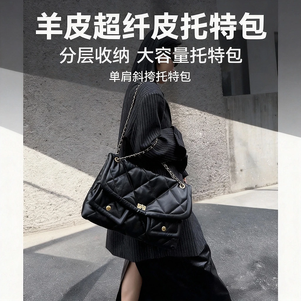 JISHE即奢25K高制羊皮菱格双口袋超洋气香风托特包 AL8630