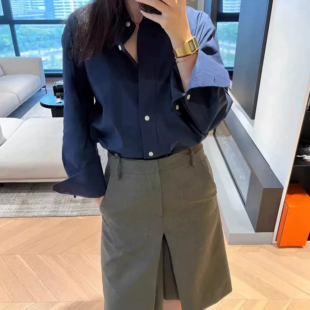 E~-D弯刀袖棉感宽松衬衫 工装衫 休闲款女士翻领00301