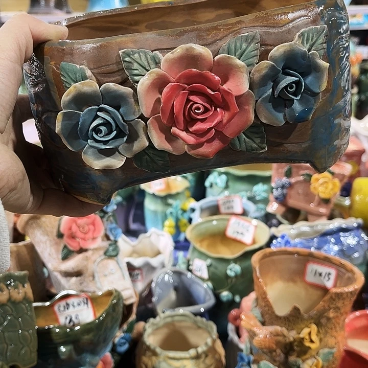 瓷片花盆多肉植物艺术品