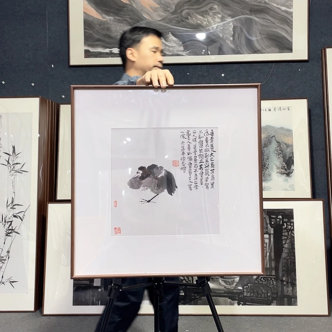 国画手绘画作品带框