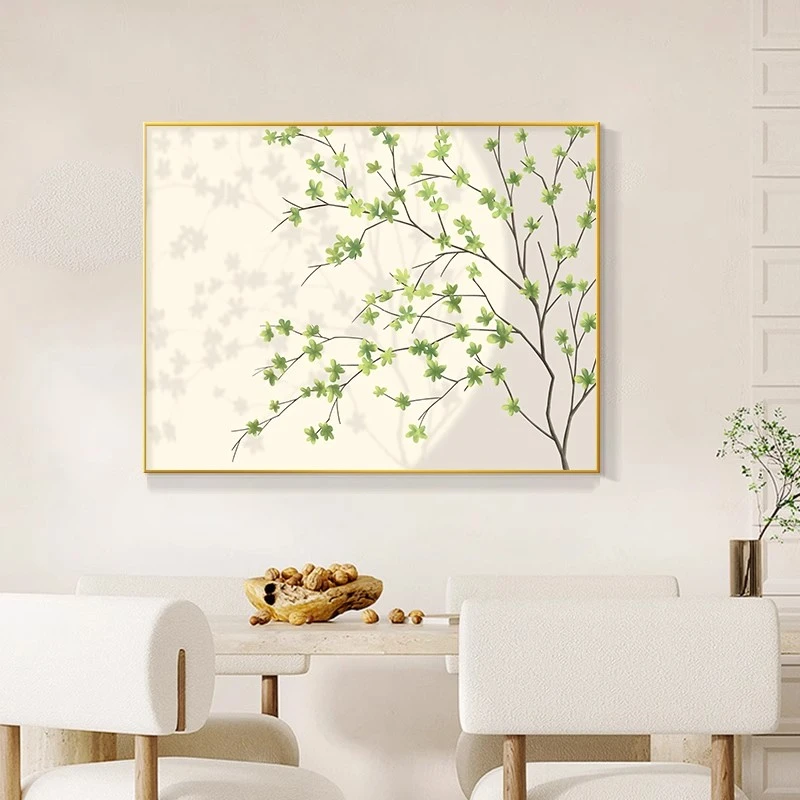 小清新光影绿植餐厅装饰画简约客厅壁画田园风饭厅挂画轻奢高级感