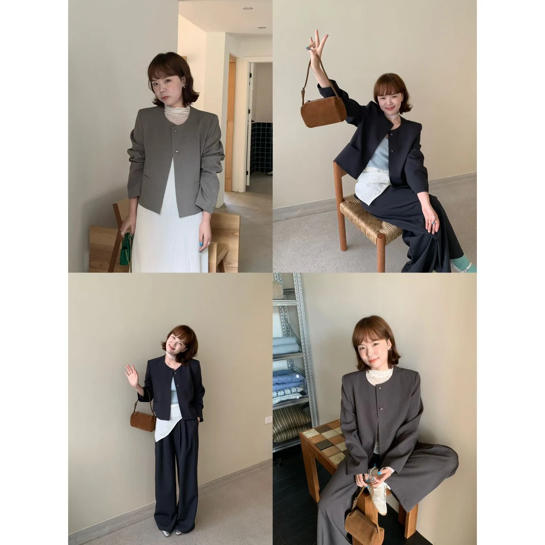 J-26858#抹茶#【超百搭！】通勤圆领单排扣西装外套（f福利）