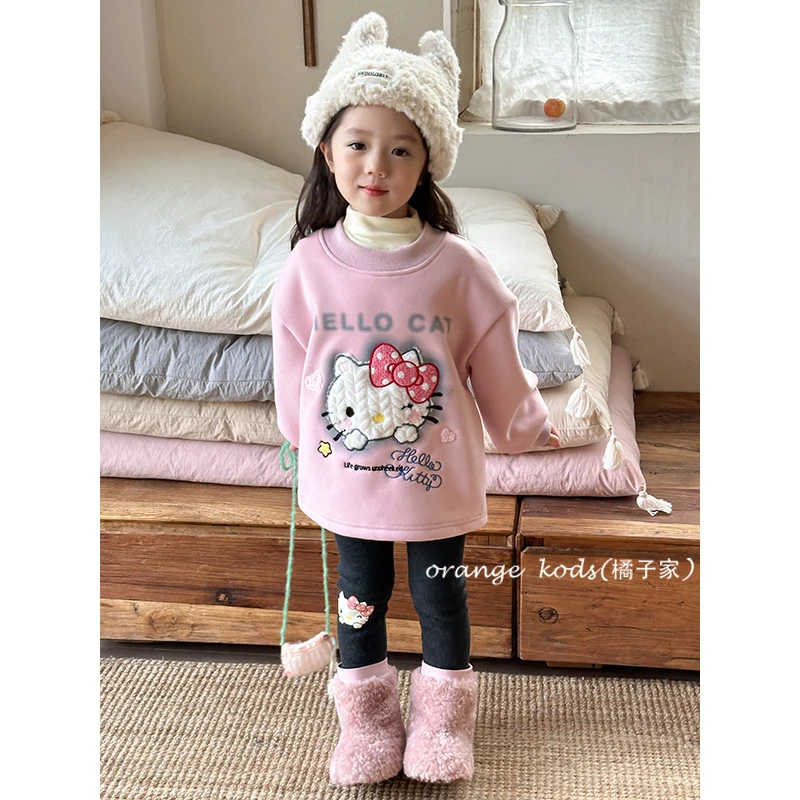 【橘子家】甜心Kitty～加绒KT卫衣裙+打底裤甜美休闲套装HS55001