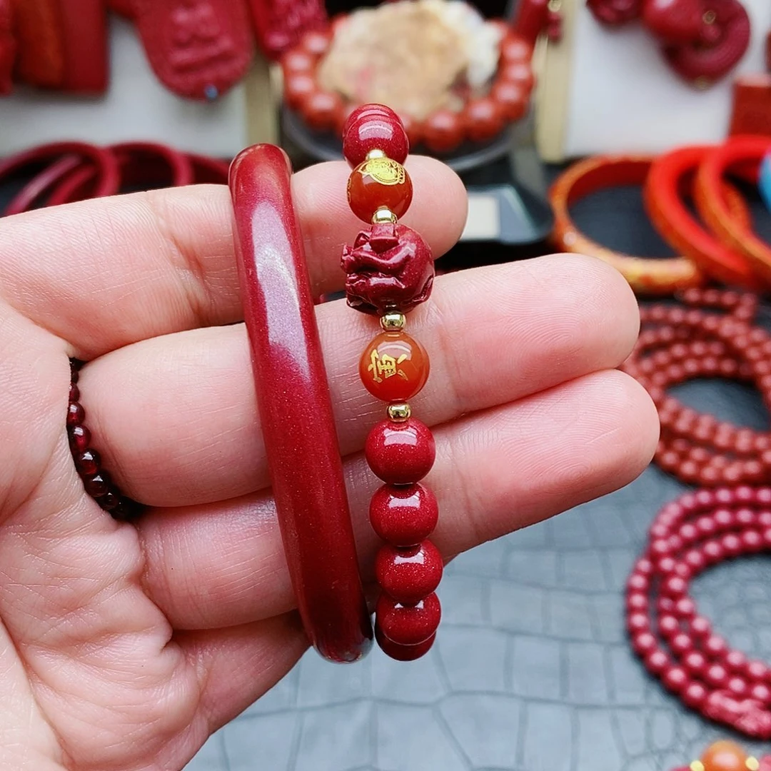 天然辰砂紫金砂虎卡八三合六合➕中宽手镯58圈口