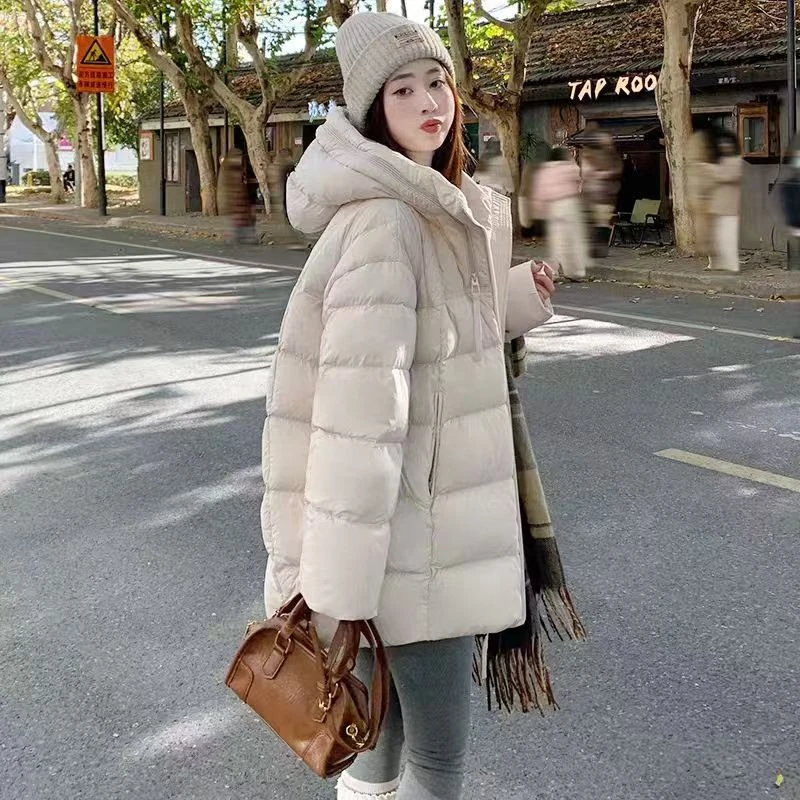 韩系连帽中长款冬季加厚保暖白鸭绒新款319