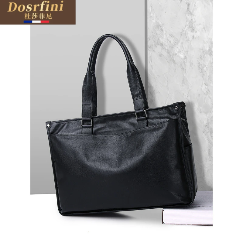 真皮大容量出差商务公文包电脑托特包头层植鞣牛皮休闲男士手提包