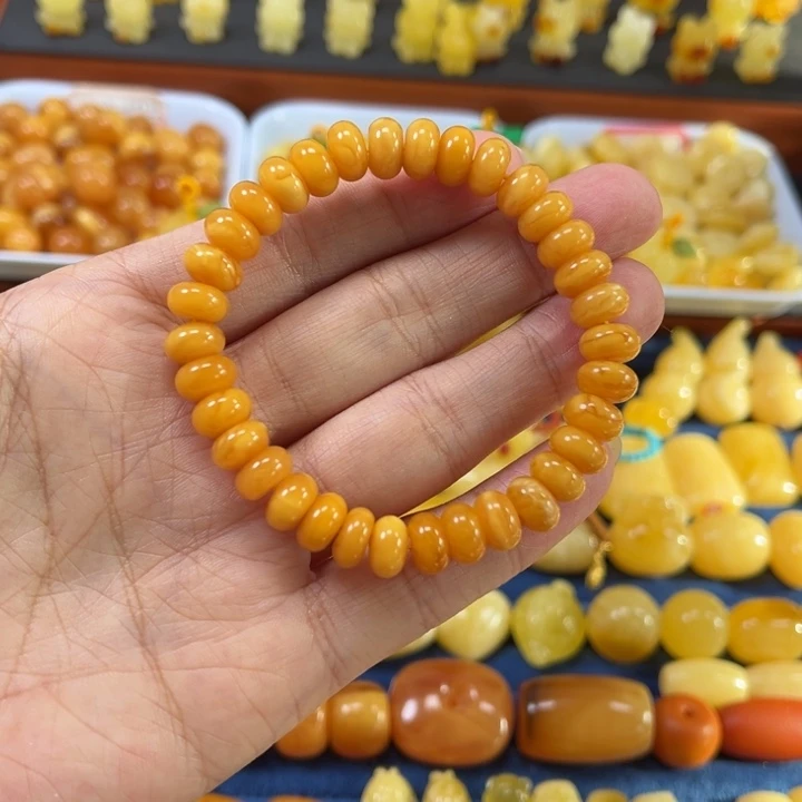 琥珀未镶嵌裸石卡8加老蜡手串精工微瑕