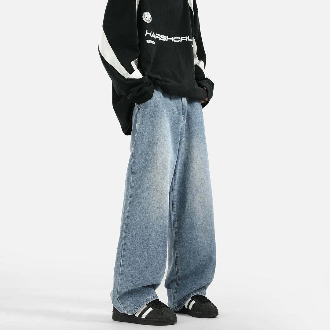 春秋潮牌港风复古阔腿裤情侣百搭休闲直筒牛仔长裤5001和5005