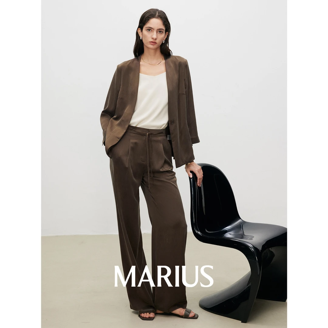 MARIUS丨“黑巧套”砂洗翻驳领外套无领西装长裤三件套