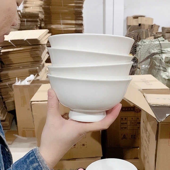 白瓷老白泥6寸高脚碗4个装