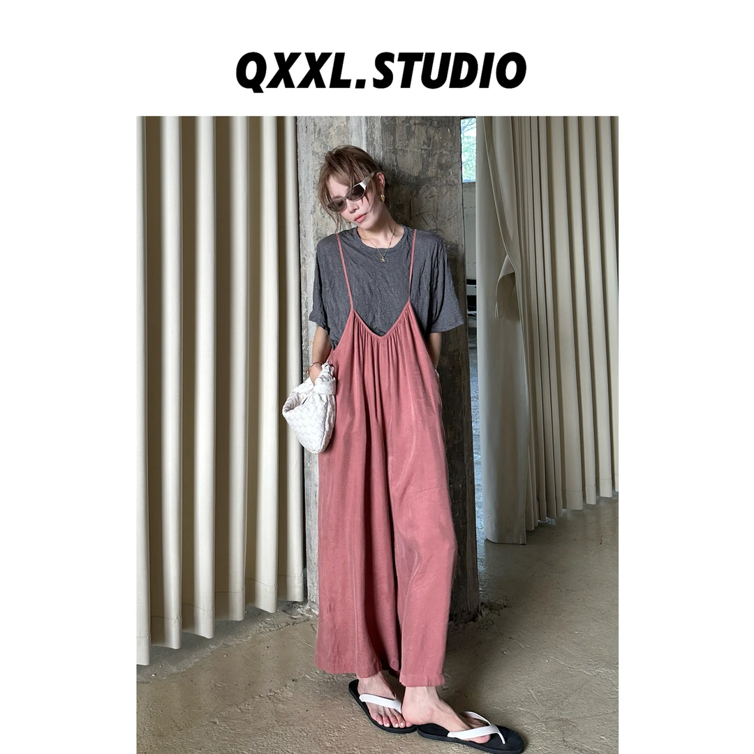 邱小小丽呀 宽松显瘦休闲直筒吊带阔腿连体长裤背带裤女夏季薄款