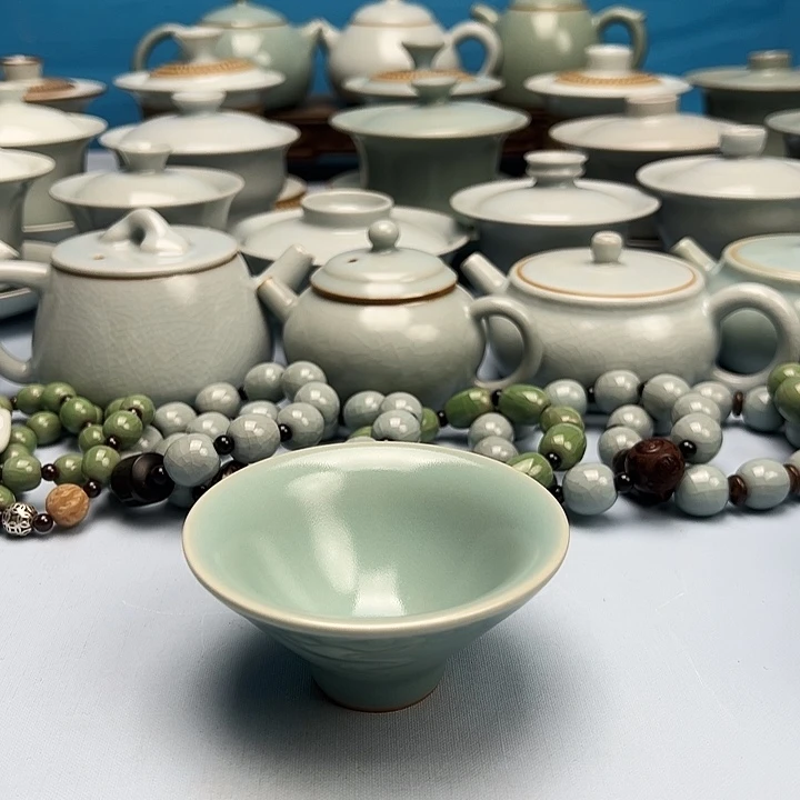 杯仿古天蓝釉祥云斗笠杯原矿原釉原产地