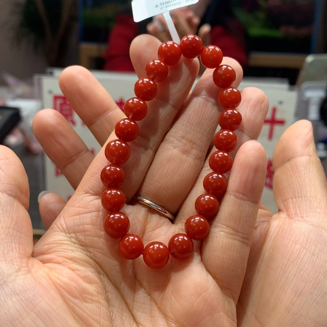 南红玛瑙8mm柿子锦红手串未镶嵌