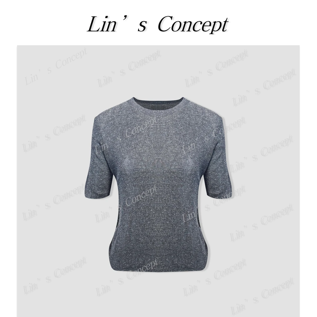 【Lin's concept】极简设计师款肌理感圆领短袖T恤 DL2405515