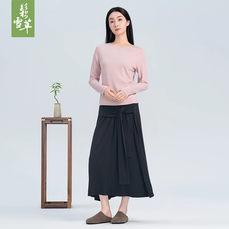 鬆雪草水痕棉针织绑带女半裙 日常居家女裙2025冬季新款5615029