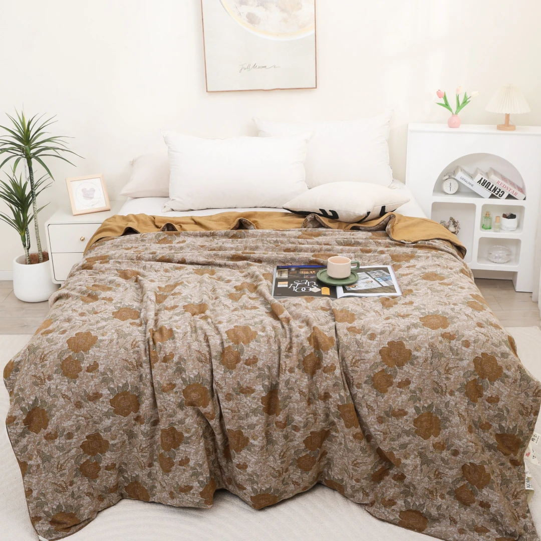 【晚棠-咖】高端三色纬色织提花200*230 3.5斤双人柔软夏被 可机洗